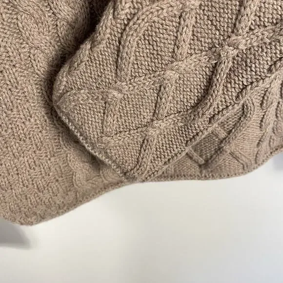 Burgess Cashmere Blend Cable Knit Sweater Women M Tan Soft Funnel Neck Fisherman - Picture 6 of 9